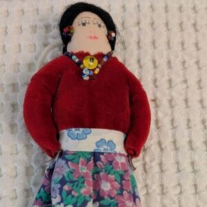 Vintage Folk Art Cloth Doll – Handmade Mexican Style Beaded Souvenir 8.5 Inches